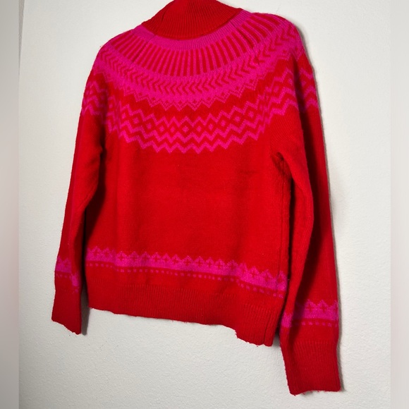 EUC Ann Taylor Fair Isle Wool Turtleneck Sweater Red Fuchsia Size Small Petite - Picture 6 of 12